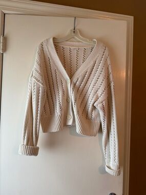 A.L.C. Cream Openwork Button-Front Cropped Cardigan